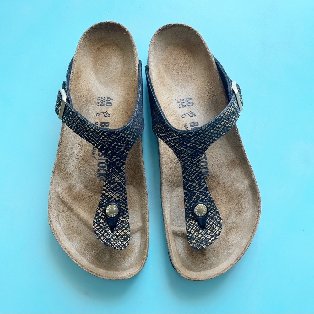 Birkenstock Gizeh Black & Gold Sandal Size 40 / 9-9.5